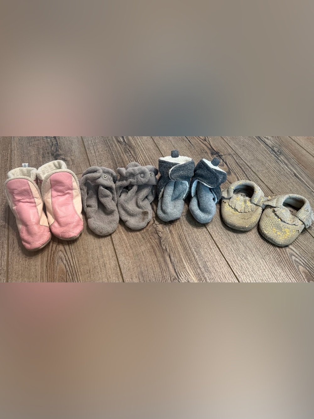 4 Pair Baby Walker Moccasin Bundle Robeez Zutano BirdRock Hudson Baby 6-18M